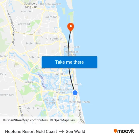 Neptune Resort Gold Coast to Sea World map
