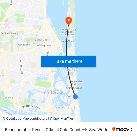 Beachcomber Resort Official Gold Coast to Sea World map