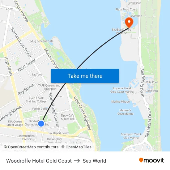 Woodroffe Hotel Gold Coast to Sea World map
