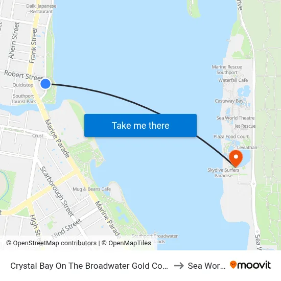 Crystal Bay On The Broadwater Gold Coast to Sea World map