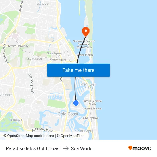 Paradise Isles Gold Coast to Sea World map