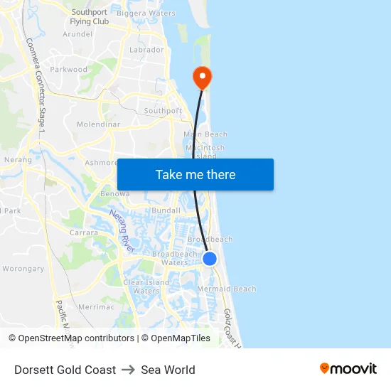Dorsett Gold Coast to Sea World map