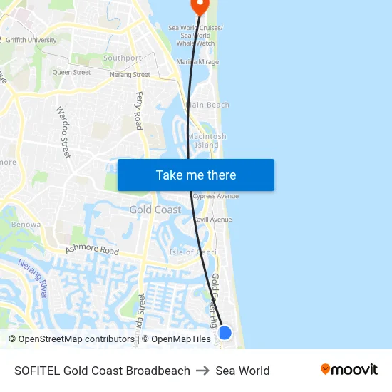 SOFITEL Gold Coast Broadbeach to Sea World map