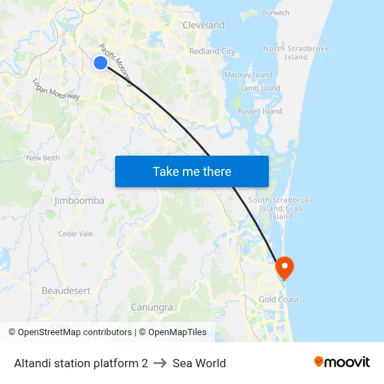 Altandi station platform 2 to Sea World map