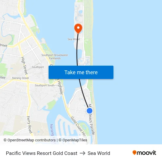 Pacific Views Resort Gold Coast to Sea World map