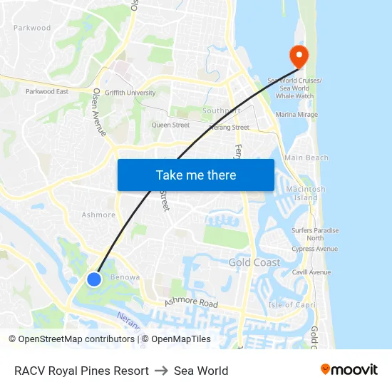RACV Royal Pines Resort to Sea World map