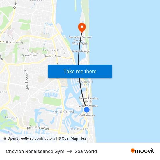 Chevron Renaissance Gym to Sea World map