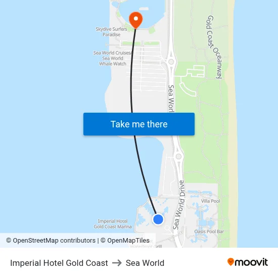 Imperial Hotel Gold Coast to Sea World map