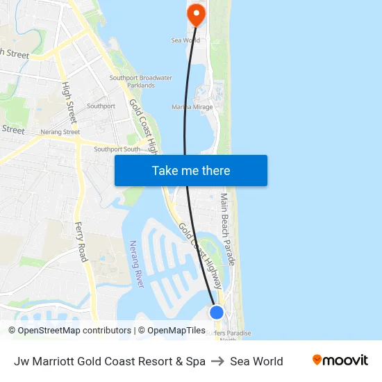 Jw Marriott Gold Coast Resort & Spa to Sea World map