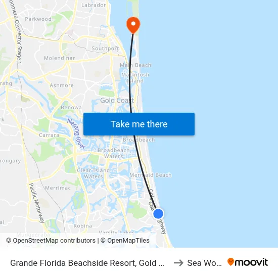 Grande Florida Beachside Resort, Gold Coast to Sea World map