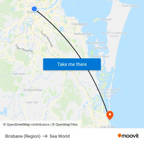 Brisbane (Region) to Sea World map