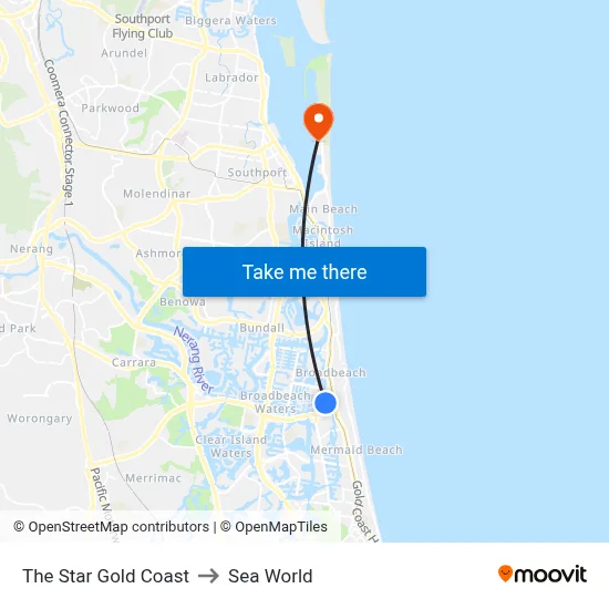 The Star Gold Coast to Sea World map