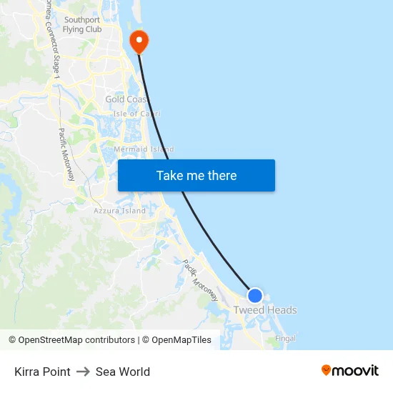 Kirra Point to Sea World map