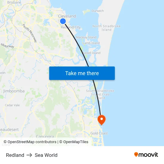 Redland to Sea World map