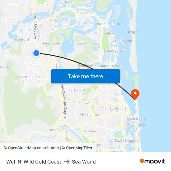 Wet 'N' Wild Gold Coast to Sea World map