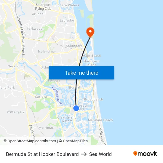 Bermuda St at Hooker Boulevard to Sea World map