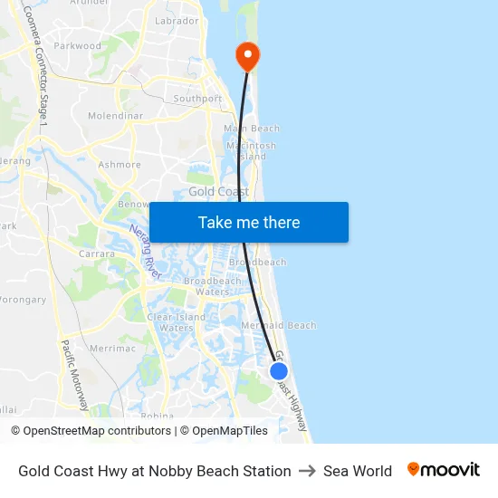Gold Coast Hwy at Nobby Beach Station to Sea World map