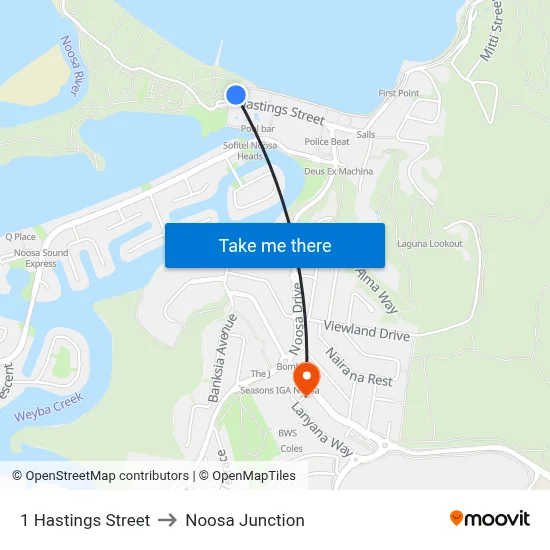 1 Hastings Street to Noosa Junction map