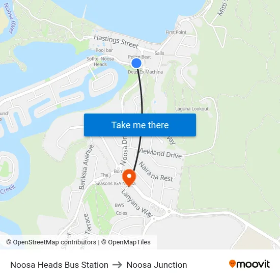 Noosa Heads Bus Station to Noosa Junction map