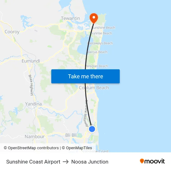 Sunshine Coast Airport to Noosa Junction map