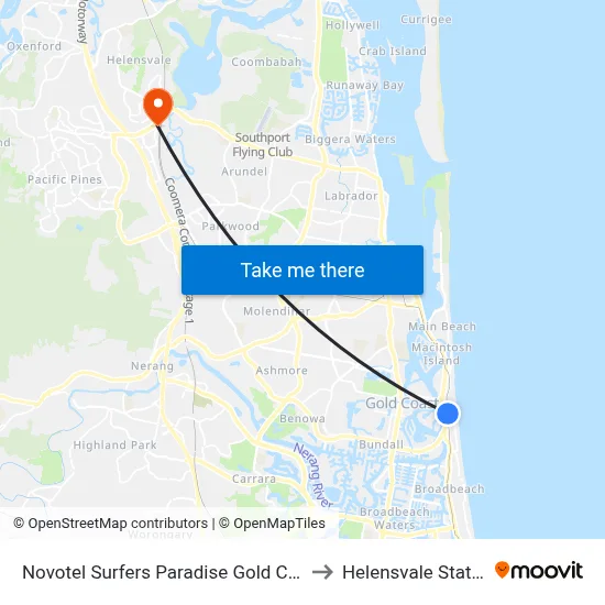 Novotel Surfers Paradise Gold Coast to Helensvale Station map