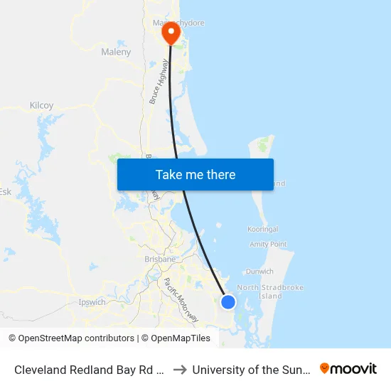Cleveland Redland Bay Rd at Anita Street to University of the Sunshine Coast map