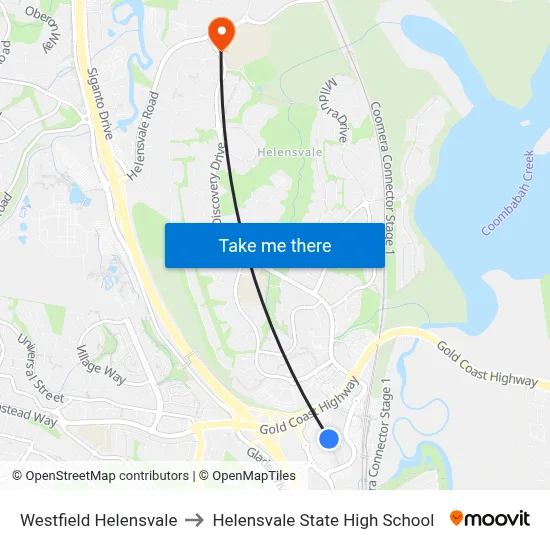 Westfield Helensvale to Helensvale State High School map