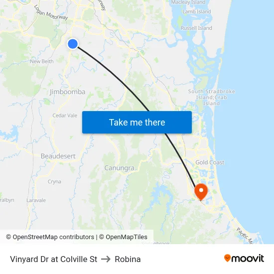 Vinyard Dr at Colville St to Robina map