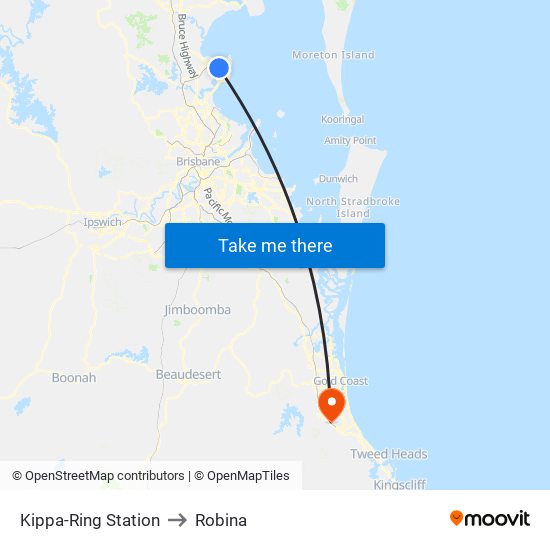 Kippa-Ring Station to Robina map