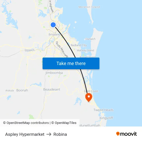 Aspley Hypermarket to Robina map