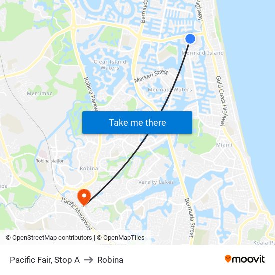 Pacific Fair, Stop A to Robina map