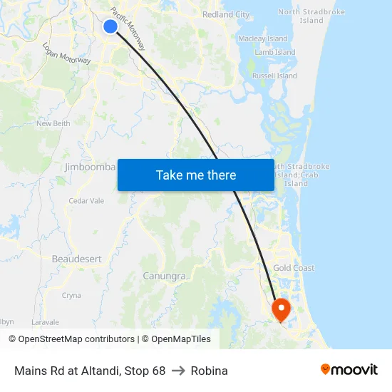 Mains Rd at Altandi, Stop 68 to Robina map