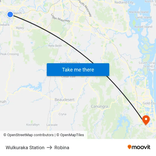 Wulkuraka Station to Robina map