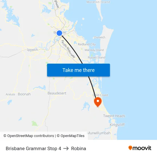 Brisbane Grammar Stop 4 to Robina map