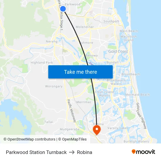 Parkwood Station Turnback to Robina map