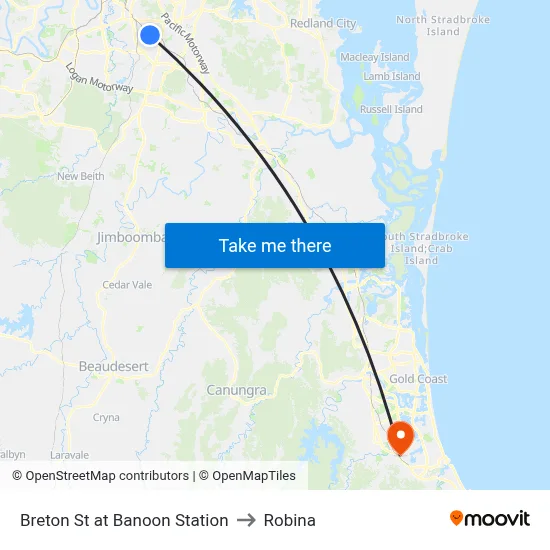 Breton St at Banoon Station to Robina map
