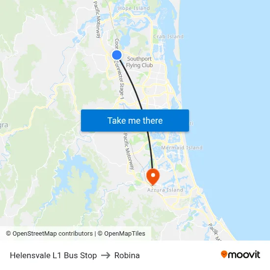 Helensvale L1 Bus Stop to Robina map