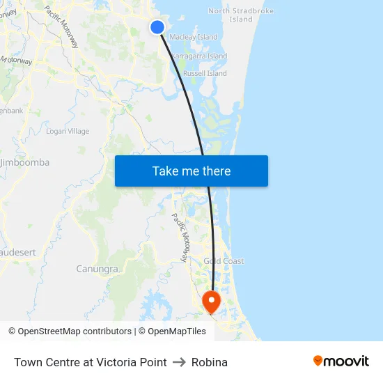 Town Centre at Victoria Point to Robina map