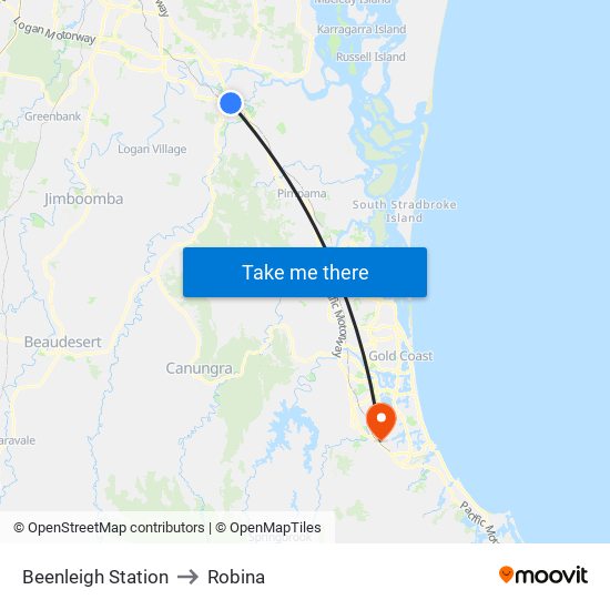 Beenleigh Station to Robina map