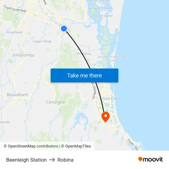 Beenleigh Station to Robina map