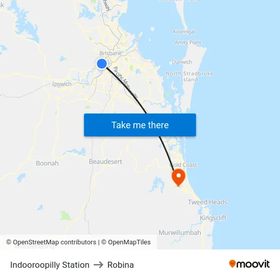 Indooroopilly Station to Robina map