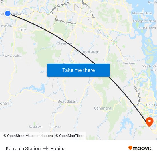 Karrabin Station to Robina map