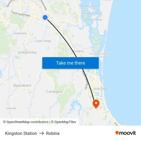 Kingston Station to Robina map