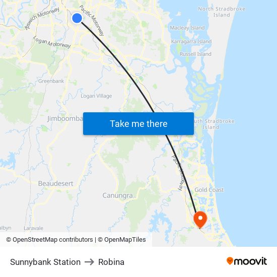 Sunnybank Station to Robina map