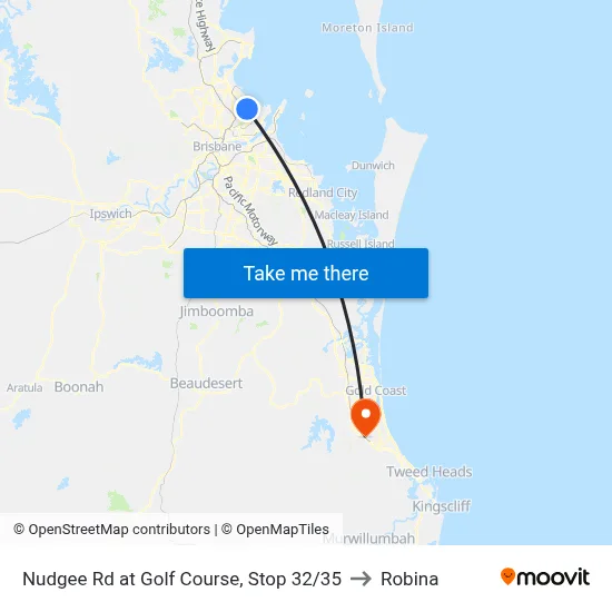 Nudgee Rd at Golf Course, Stop 32/35 to Robina map