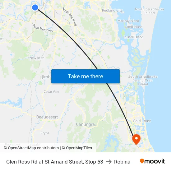 Glen Ross Rd at St Amand Street, Stop 53 to Robina map