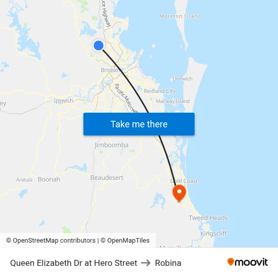 Queen Elizabeth Dr at Hero Street to Robina map