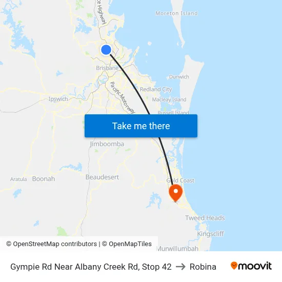 Gympie Rd Near Albany Creek Rd, Stop 42 to Robina map