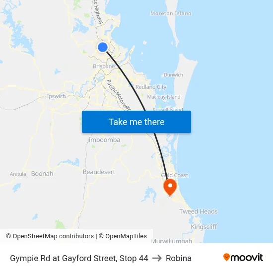 Gympie Rd at Gayford Street, Stop 44 to Robina map