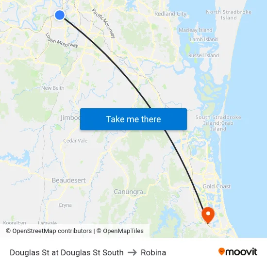 Douglas St at Douglas St South to Robina map